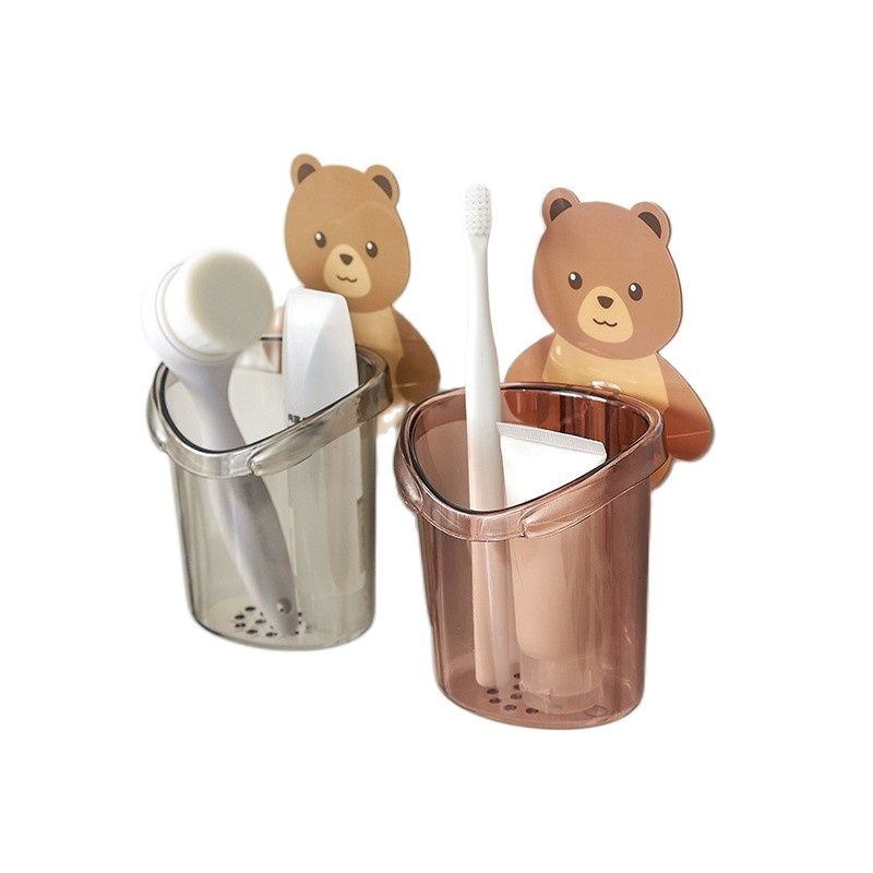 Cốc gấu đựng đồ thông minh gắn tường-Cốc Gấu Đựng Bàn Chải, Kem Đánh Răng-Cốc dán tường hình gấu đựng bàn trải, kem đánh răng-Cốc dán tường đựng bàn chải đánh răng tiện dụng đáng yêu-Cốc hộp dán tường siêu chắc