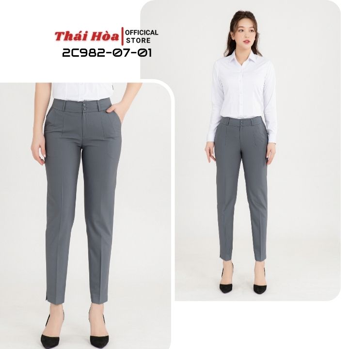 Quần Tây Nữ Thái Hòa 2C883-07-01 .Quần tây nữ 9 tấc , màu xám trơn, vải bóng , mềm , mịn