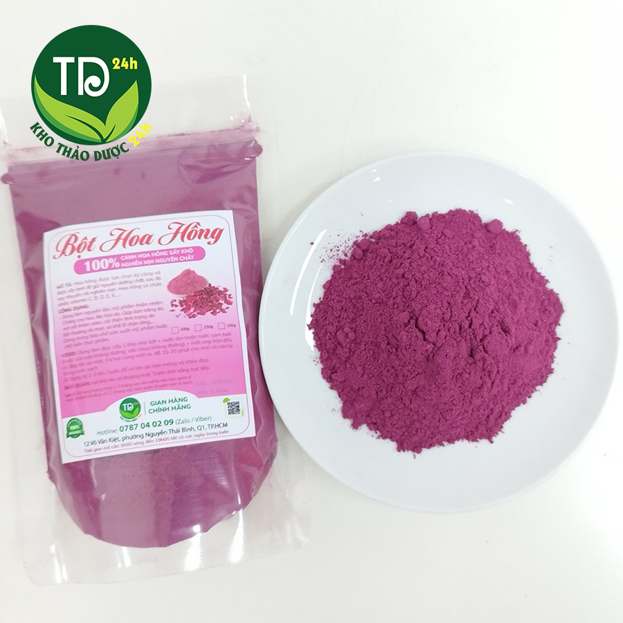  Bột hoa hồng nguyên chất 100% organic dùng làm trà mặt nạ dưỡng nhan tạo màu đẹp mắt cho món ăn I Kho Thảo Dược 24h 