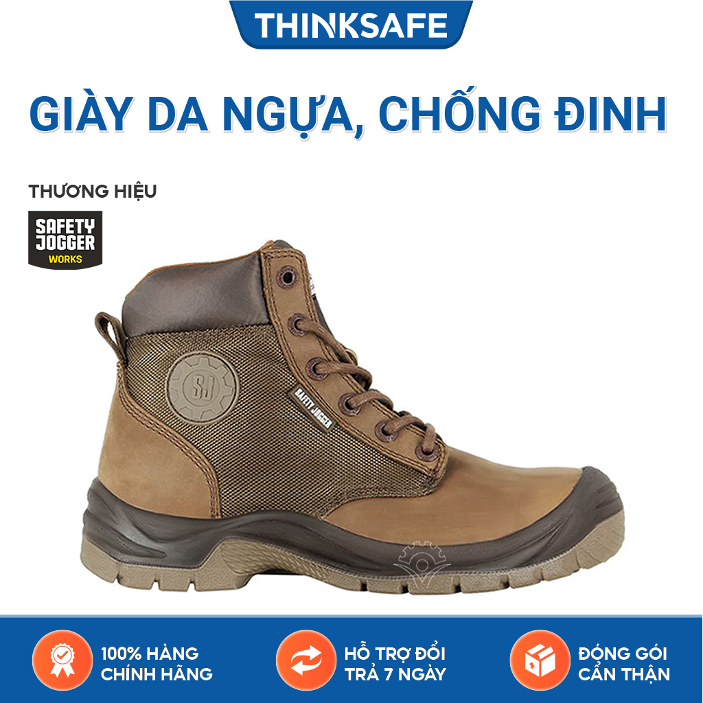 Giày bảo hộ lao động nam Jogger Rush S3 có khóa kéo hông, da thật siêu bền, chống nước đinh, chống trượt - Giày công trình Thinksafe