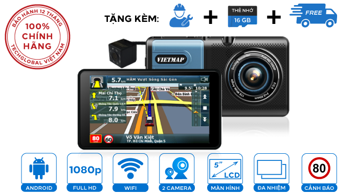 Camera hành trình Vietmap A50 vừa ghi hình vừa dẫn đường - cảnh báo tốc độ