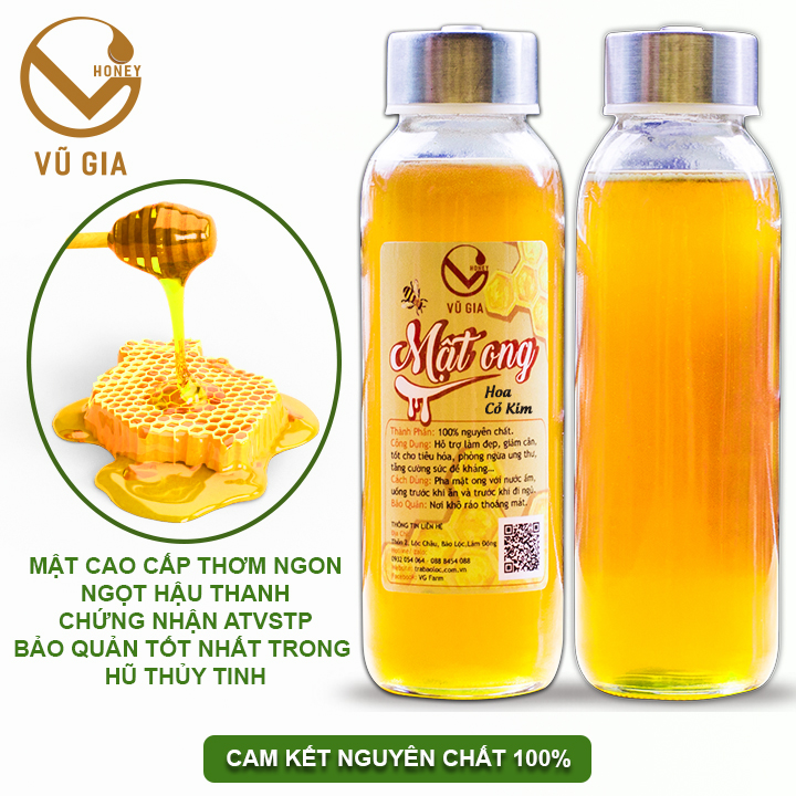 Mật Ong Hoa Cỏ Kim Nguyên Chất MK Farm (420gr/hũ) - Tăng cường sức đề kháng, đắp mặt nạ dưỡng da