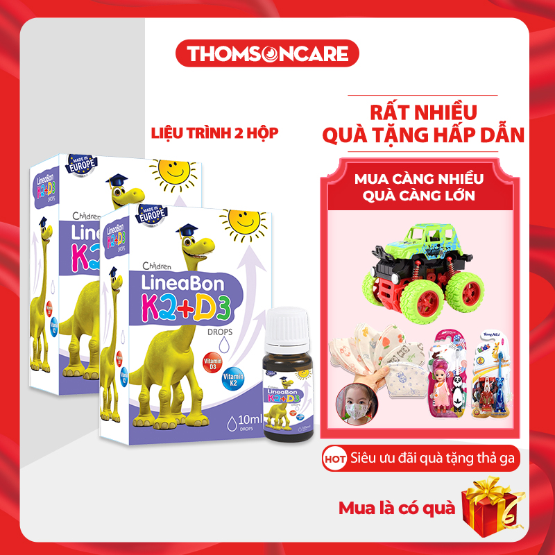 Lineabon D3 K2 Liệu trình 2 Hộp giúp hấp thụ D3K2 canxi, bổ sung vitamin D3 cho trẻ sơ sinh, giảm còi xương, tăng chiều cao