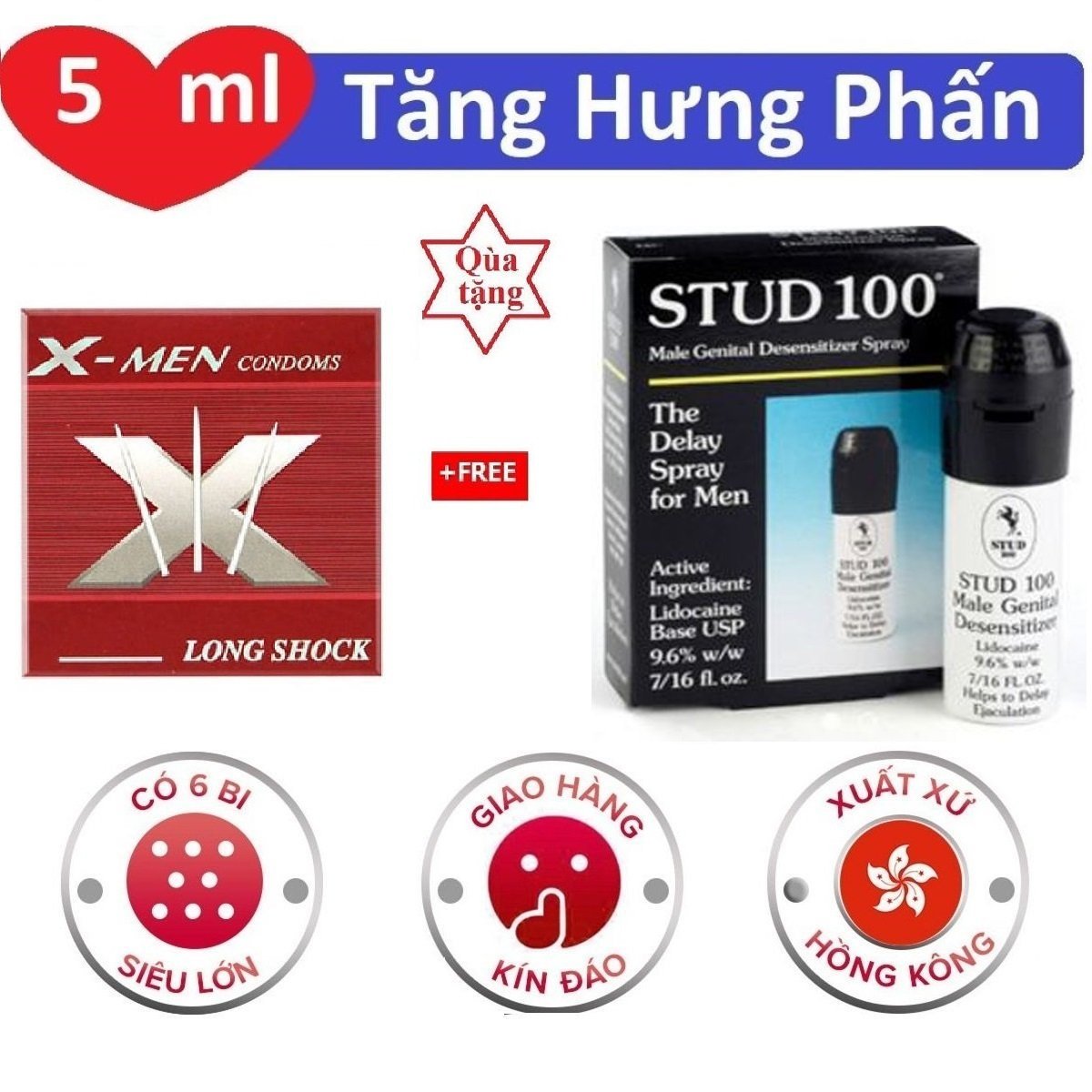 Combo 1 chiếc bao cao su x men tặng 1 chai stu 100ml