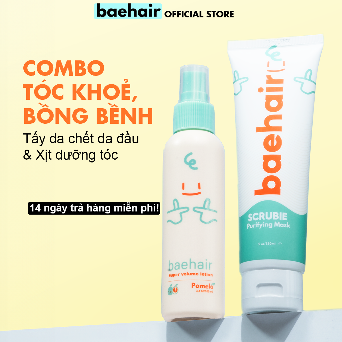 Tẩy da chết cho da đầu Baehair scrubie và xịt hỗ trợ làm mọc tóc, phồng tóc& giảm gãy rụng Baehair lotion