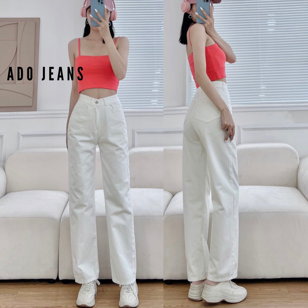 Quần dài kaki nữ ống suông lưng cao ADO JEANS