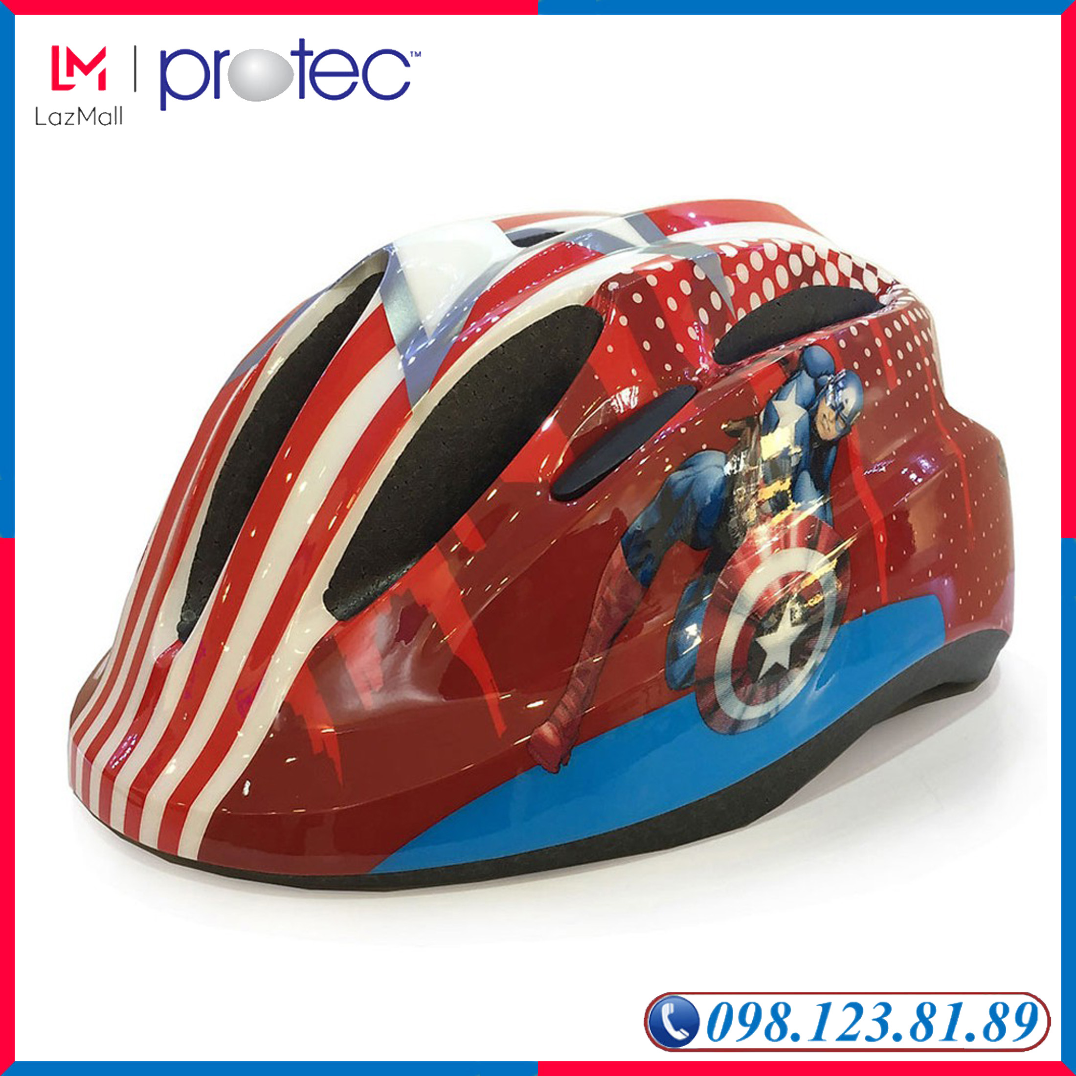 Nón Bảo Hiểm Xe Đạp Trẻ Em, Mũ Bảo Hiểm Chơi Thể Thao Protec SMILE WT - 024 Họa Tiết Siêu Anh Hùng Captain American Mạnh Mẽ, Cool Ngầu - PROTEC HELMET