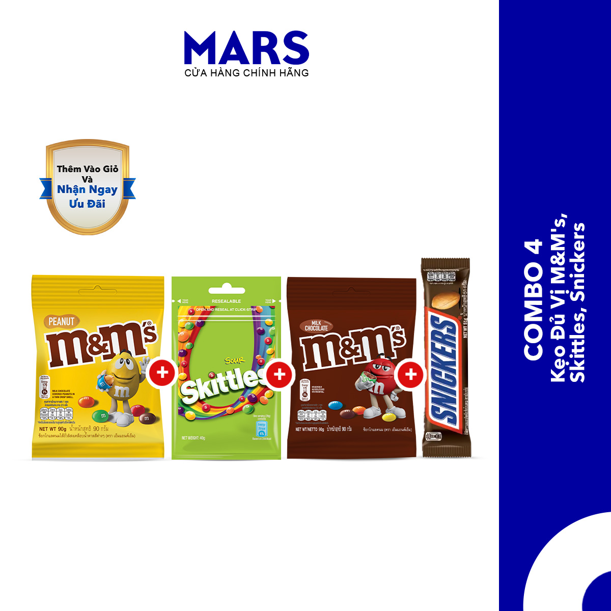 Bộ sưu tập kẹo nhập đủ vị m&m's 90g, skittles 40g, snickers 35g