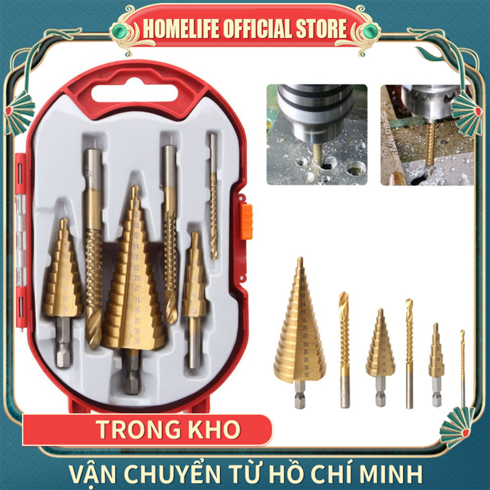 HMmũi khoan khoét lỗ đa năng,Mũi khoan hình nón thép HSS phủ titan cỡ 4-12/20/32mm tiện dụng- Khoan được nhiều cỡ lỗ trong 1 mũi khoan
