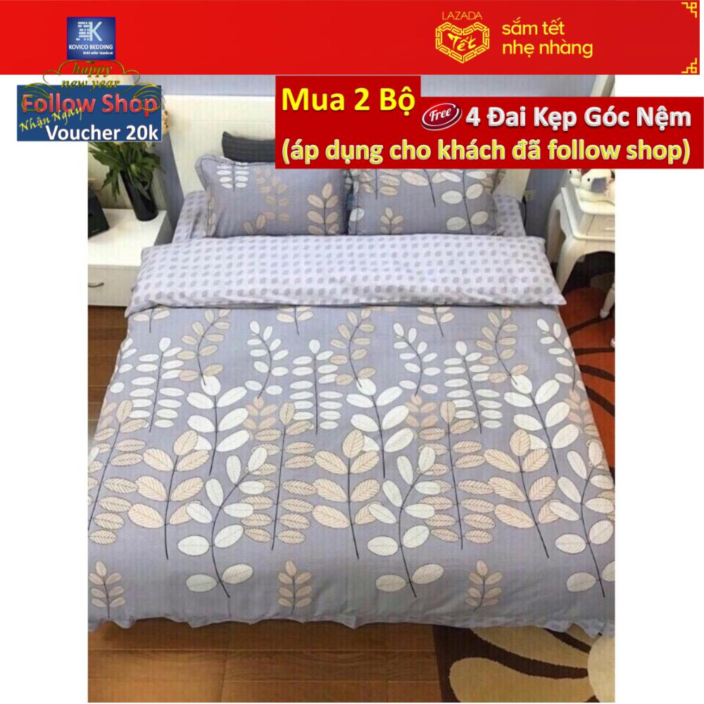 Bộ chăn ga gối poly Lá cây sưa Đỏ 1m8x2m