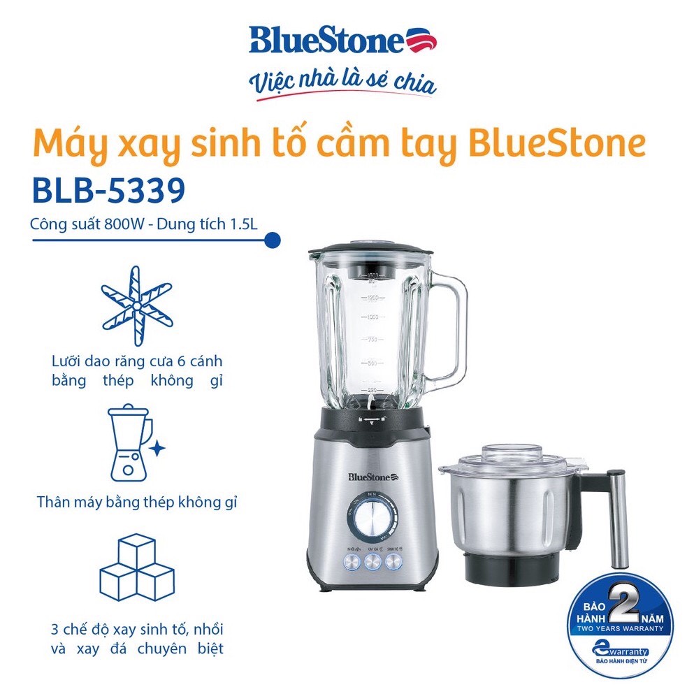 Máy xay sinh tố BlueStone BLB-5339 (800W - 1.5L) - Hàng chính hãng - Bảo hành 24 tháng