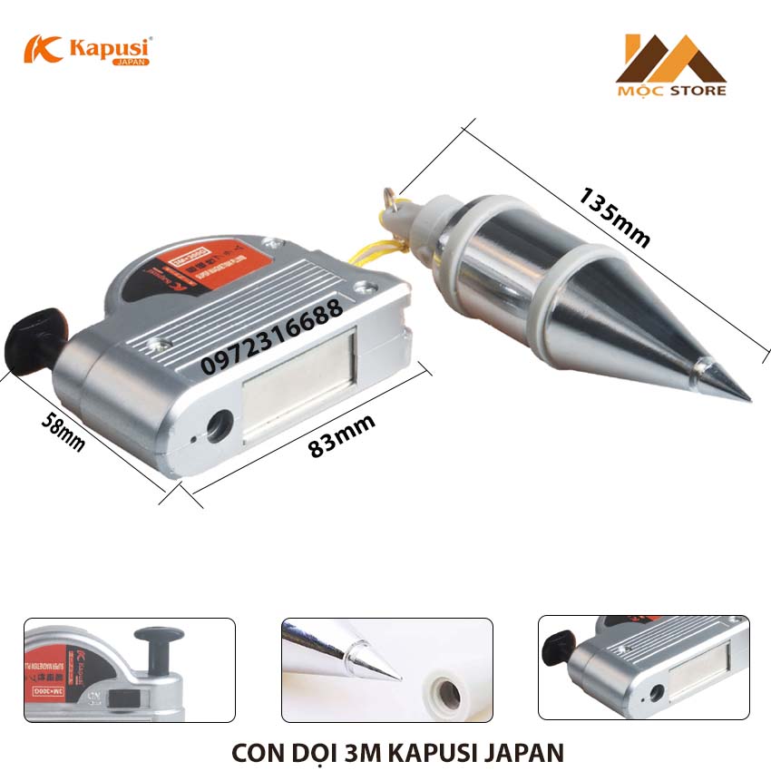 Quả dọi từ 3 mét kapusi japan - con dọi thăng bằng tiêu chuẩn nhật bản, cam kết hàng chính hãng