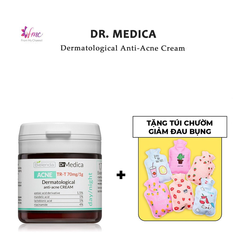 [MUA 1 TẶNG 1] Kem Dưỡng Ẩm cho Da Dầu Mụn Bielenda Dr Medica Dermatological Anti-Acne Cream 50ml + Tặng 1 túi chườm giảm đau bụng