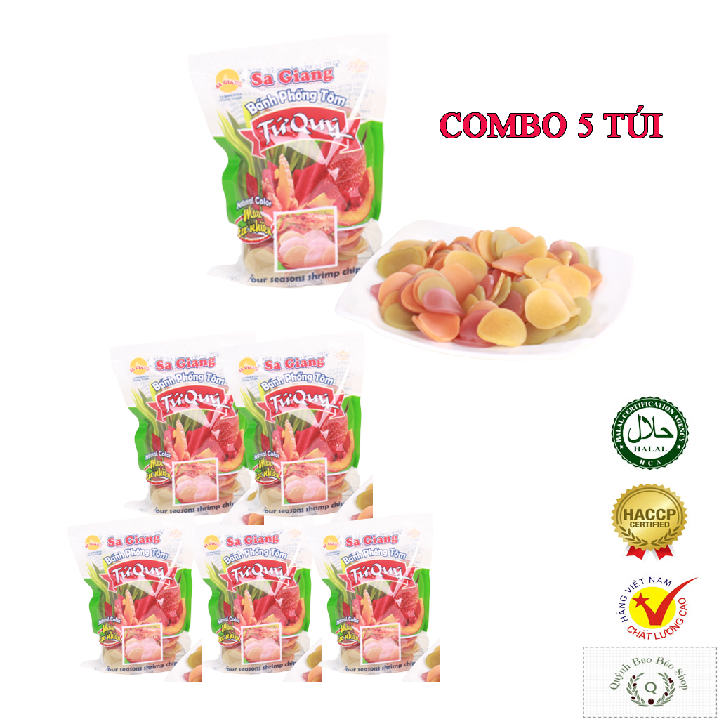 [HCM]COMBO 5 TÚI BÁNH PHỒNG TÔM SA GIANG 4 MÀU TỰ NHIÊN (BÁNH TỨ QUÝ) KHÔNG CAY 100G