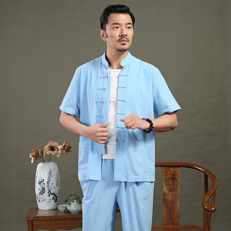 Bộ đũi tay ngắn trung niên, Rất phù hợp: Chùa chiền, Giao lưu, Dạo phố...Chuẩn chất đũi tự nhiên 100%, dầy dặn, thoáng nhẹ, mềm mát...