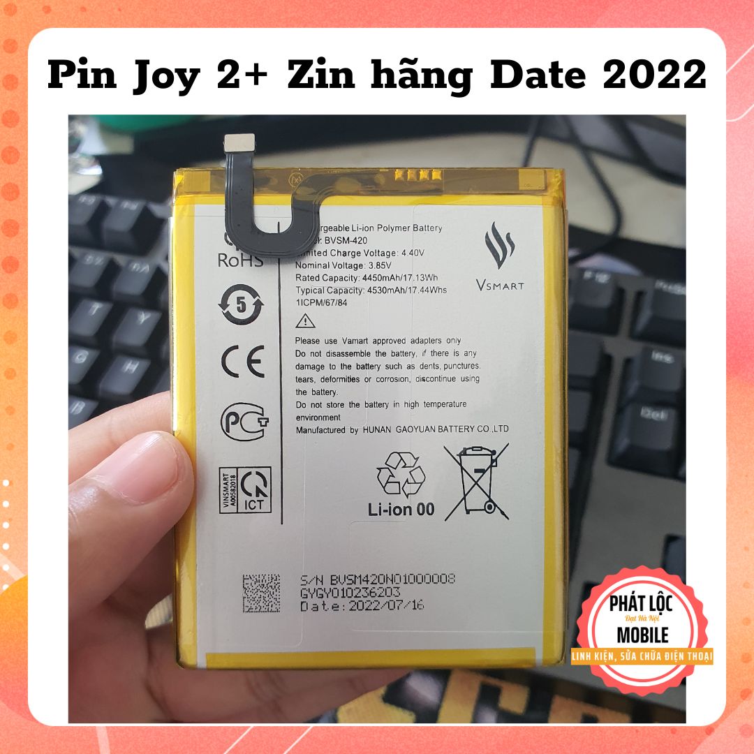 Pin vsmart joy 2 plus zin chính hãng, dung lượng 4500mah, mã pin bvsm 420, bảo hành 3 tháng