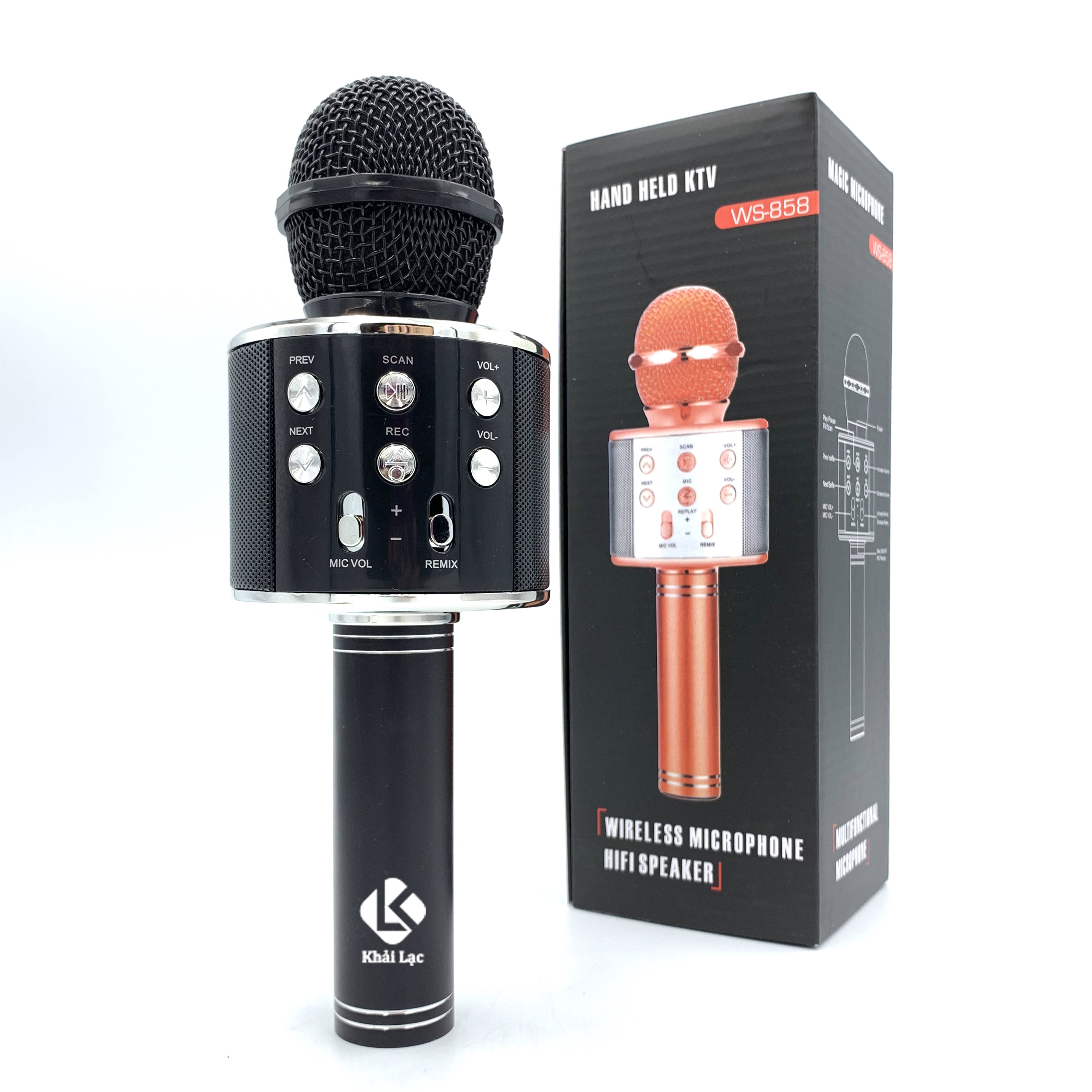 Mic hát WS-858 Mic Hát Karaoke Bluetooth Không Dây Kèm loa Âm vang Ấm mic hát karaoke cầm tay mini micro