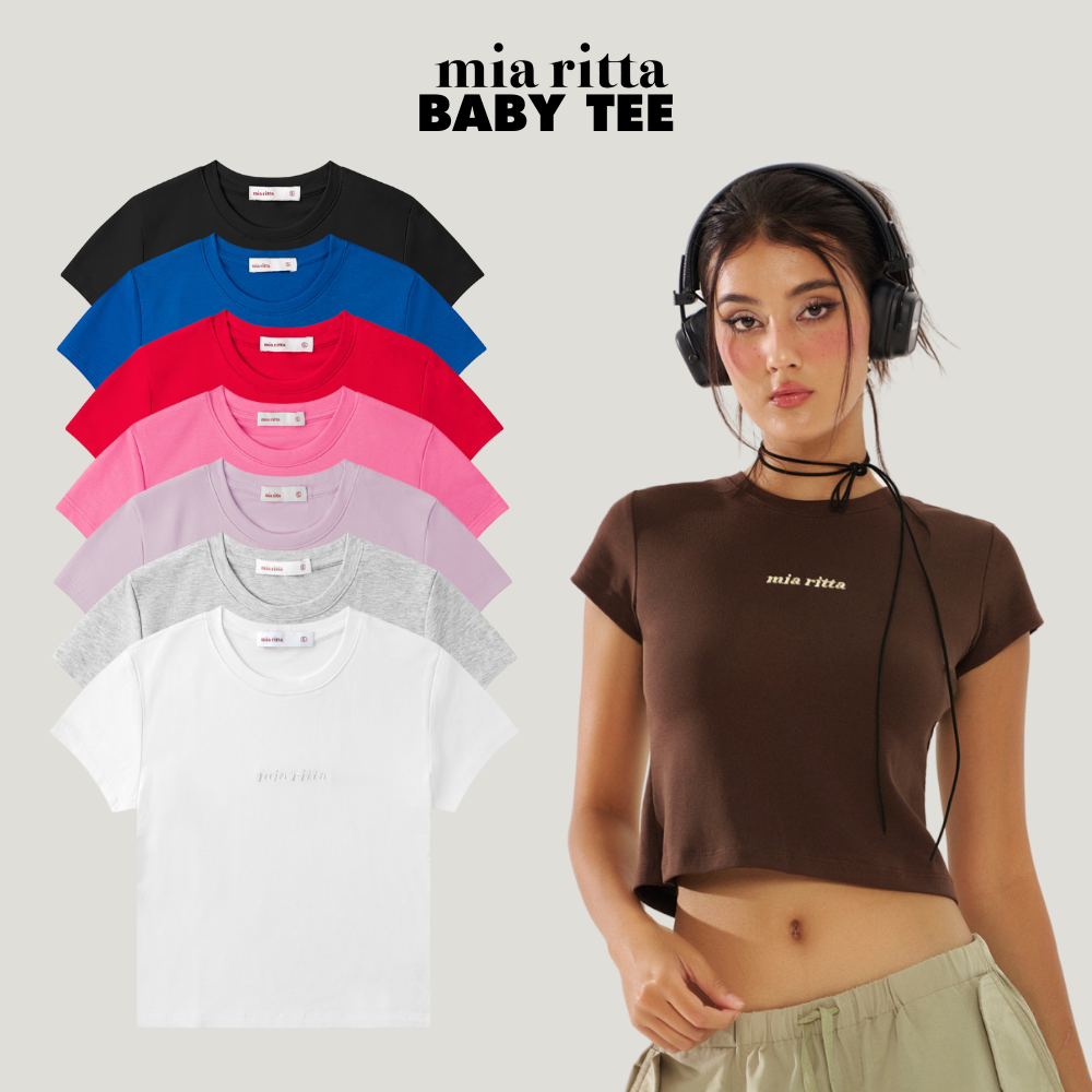 Áo croptop thun cộc tay thêu logo crop top ngắn tay dáng suôn Mia Ritta Baby Tee A2089 Ảnh thật