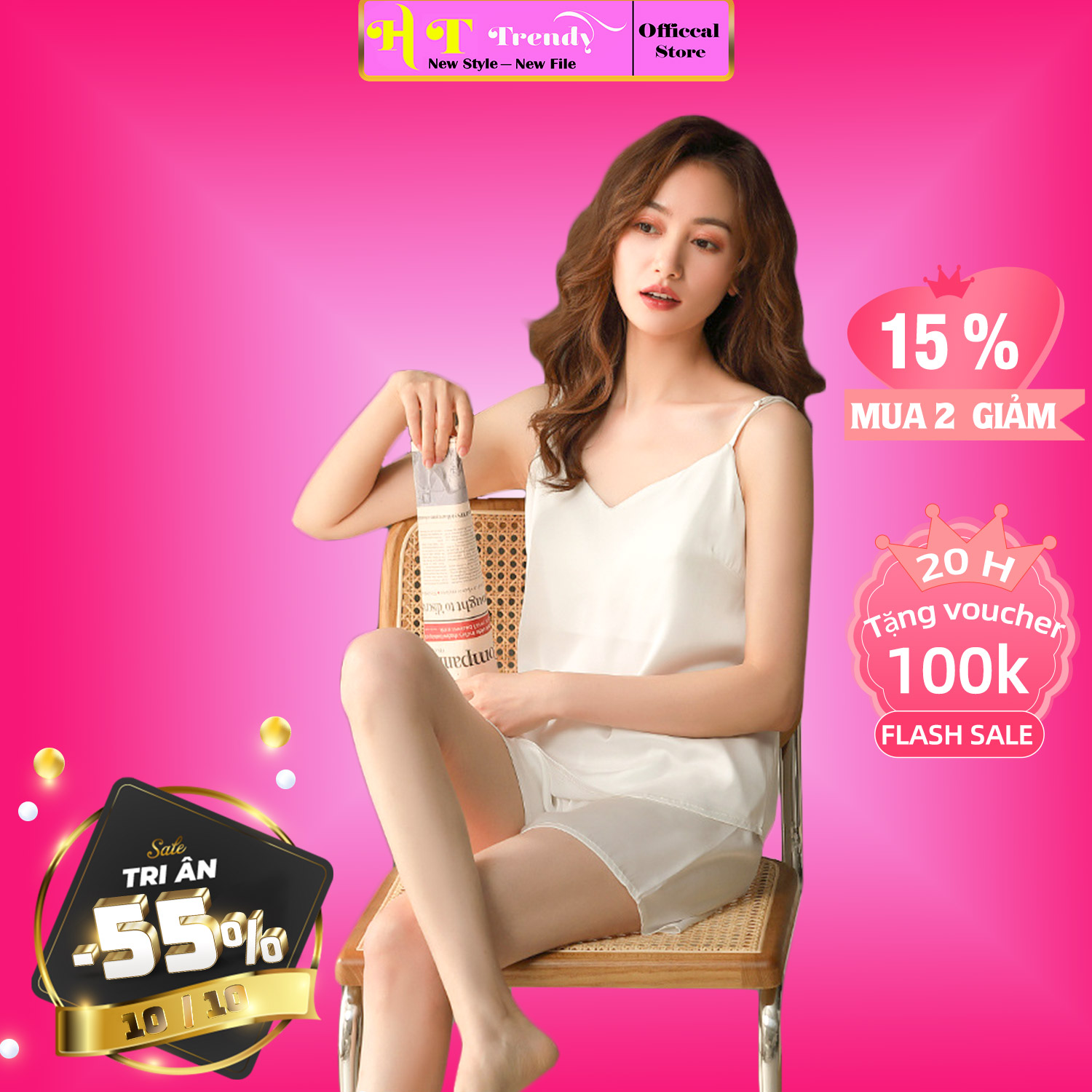 Bộ ngủ nữ đồ mặc nhà bộ đồ ngủ set đồ nữ áo 2 dây quần đùi lụa satin hàn thời trang cao cấp ht trendy