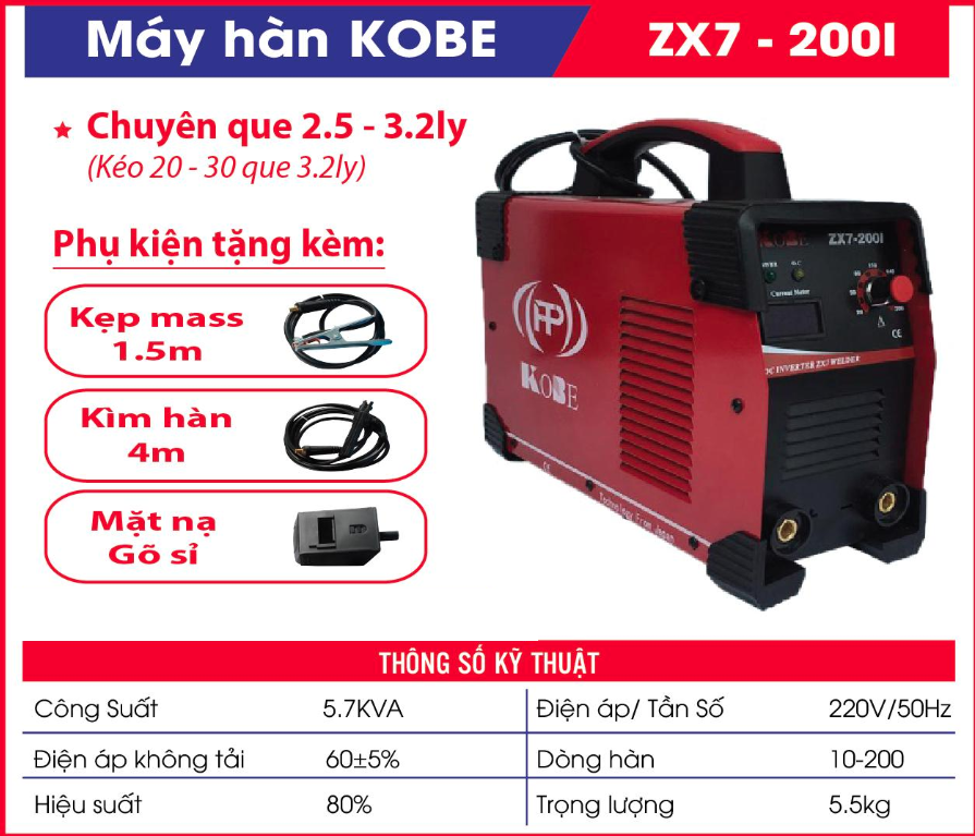 Máy hàn điện tử kobe zx7-200i - máy hàn que - electric24h