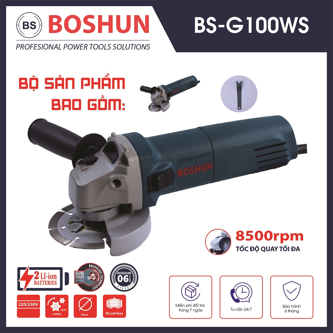 Mày mài điện Boshun GWS 6-100 - Máy cắt cầm tay công suất 670W - Máy đánh bóng, chà nhám mọi bề mặt - Máy cưa cây, cắt cành, cắt gỗ