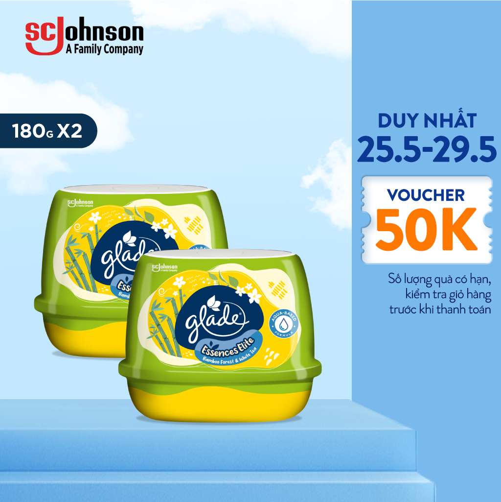 GLADE - BỘ 2 SÁP THƠM CAO CẤP HƯƠNG TRE & TRÀ TRẮNG 180G x 2