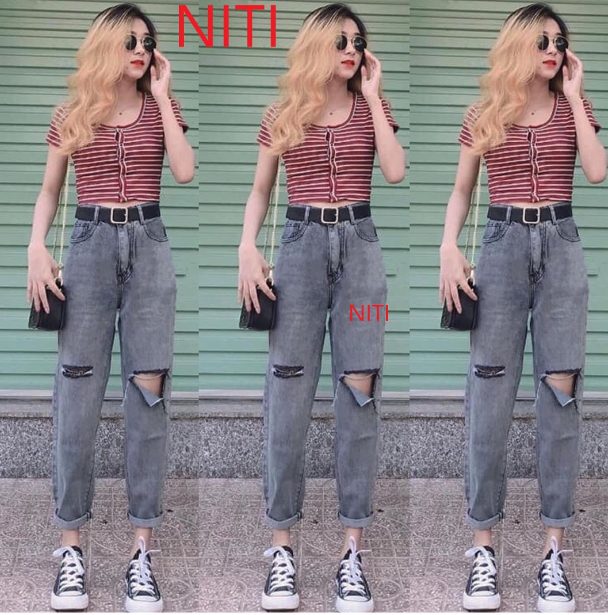 [HCM]QUẦN BAGGY JEAN NỮ CAO CẤP NITI MÀU XÁM RÁCH NGANG PHẢI PHỐI VẠT L TRÁI CỰC HOT HIT CỰC PHONG CÁCH
