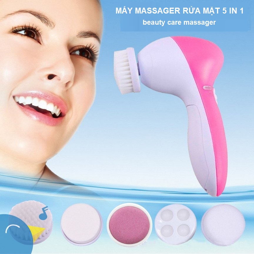 Máy massager rửa mặt 5 trong 1 beauty care masager- rửa mặt sạch sâu, kích thích tuần hoàn máu dưới da cho da  trắng khỏe mỗi ngày