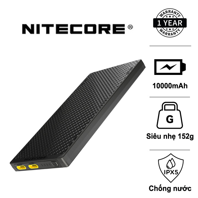 Sạc dự phòng NITECORE NB10000 gen 3 dung lượng 10000mAH sạc nhanh PD/QC 18W sợi carbon siêu nhẹ 150g