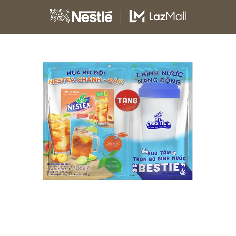 [Tặng bình nước năng động] Túi 2 hộp Thực phẩm bổ sung Trà Nestea vị chanh hộp 15 gói x  13 g  Thực Phẩm Bổ Sung Trà Vị Đào NESTEA hộp 1 gói x 1 g