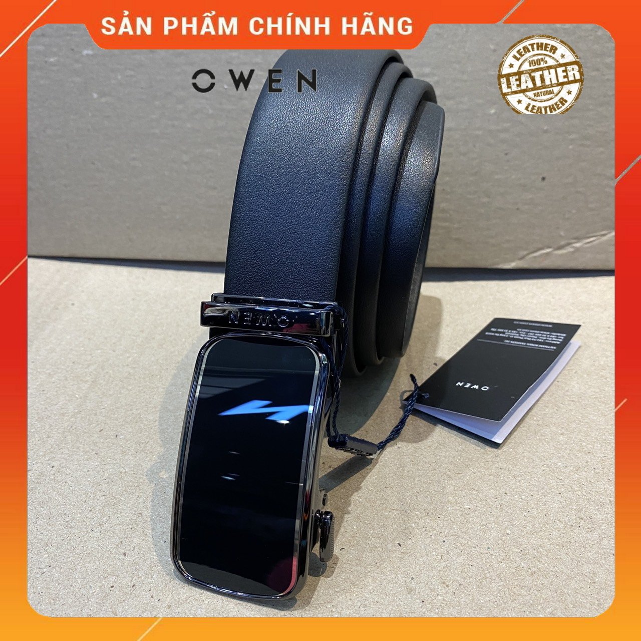 Owen - thắt lưng nam owen - dây lưng da bò màu đen 231363