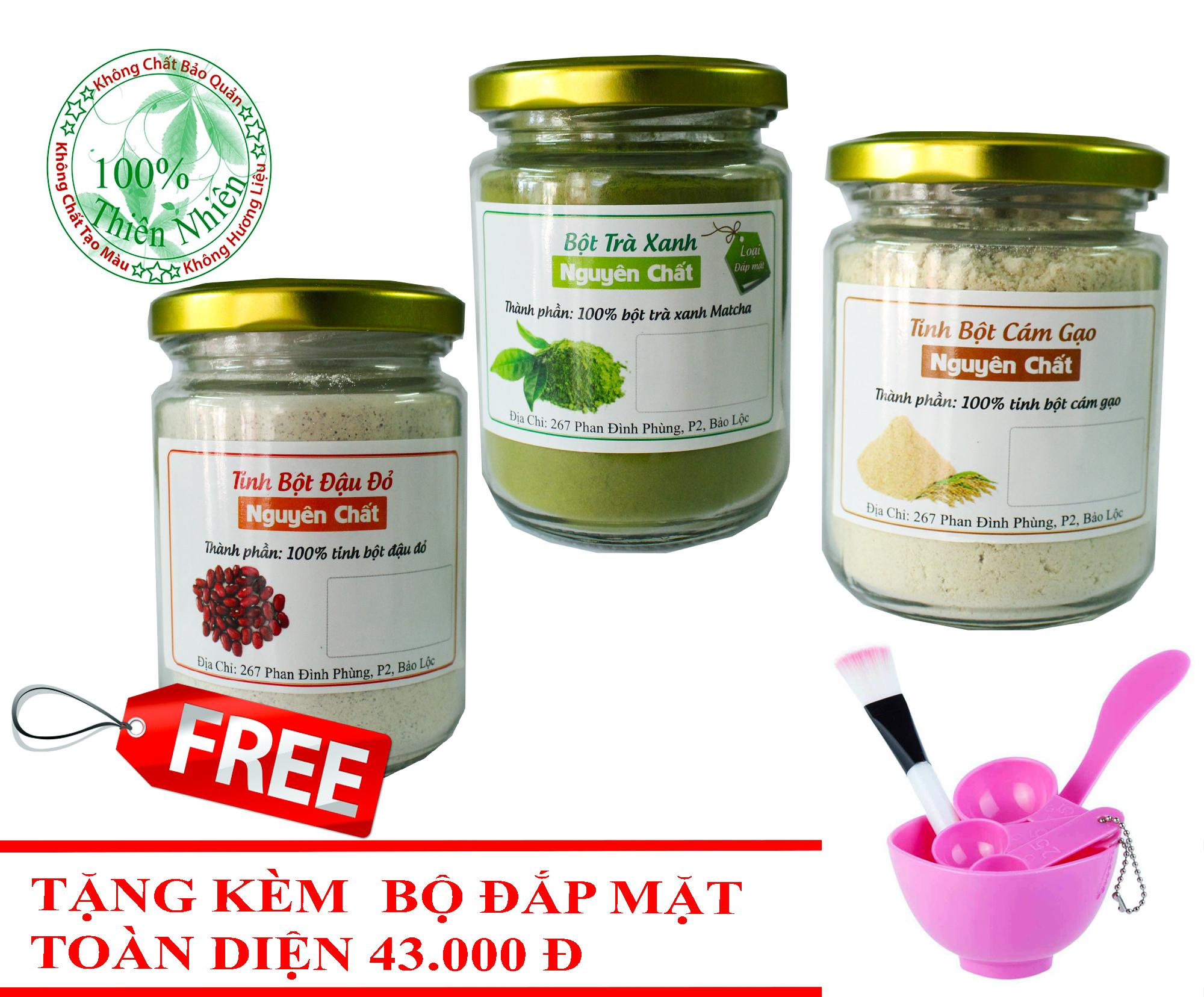 Combo bột trà xanh+ bột đậu đỏ + bột cám gạo nguyên chất 100g