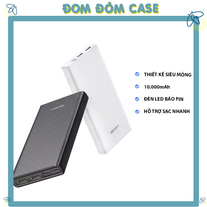 Pin dự phòng ibesky p10 10000mah thiết kế siêu mỏng , cổng usb kép , sạc nhanh và tiện lợi