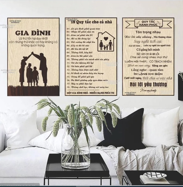Kích thước 40x60cm -bảng gỗ quy tắc gia đình, tranh treo tường gia đình, những quy tắc để con có cuộc sống hạnh phúc 3