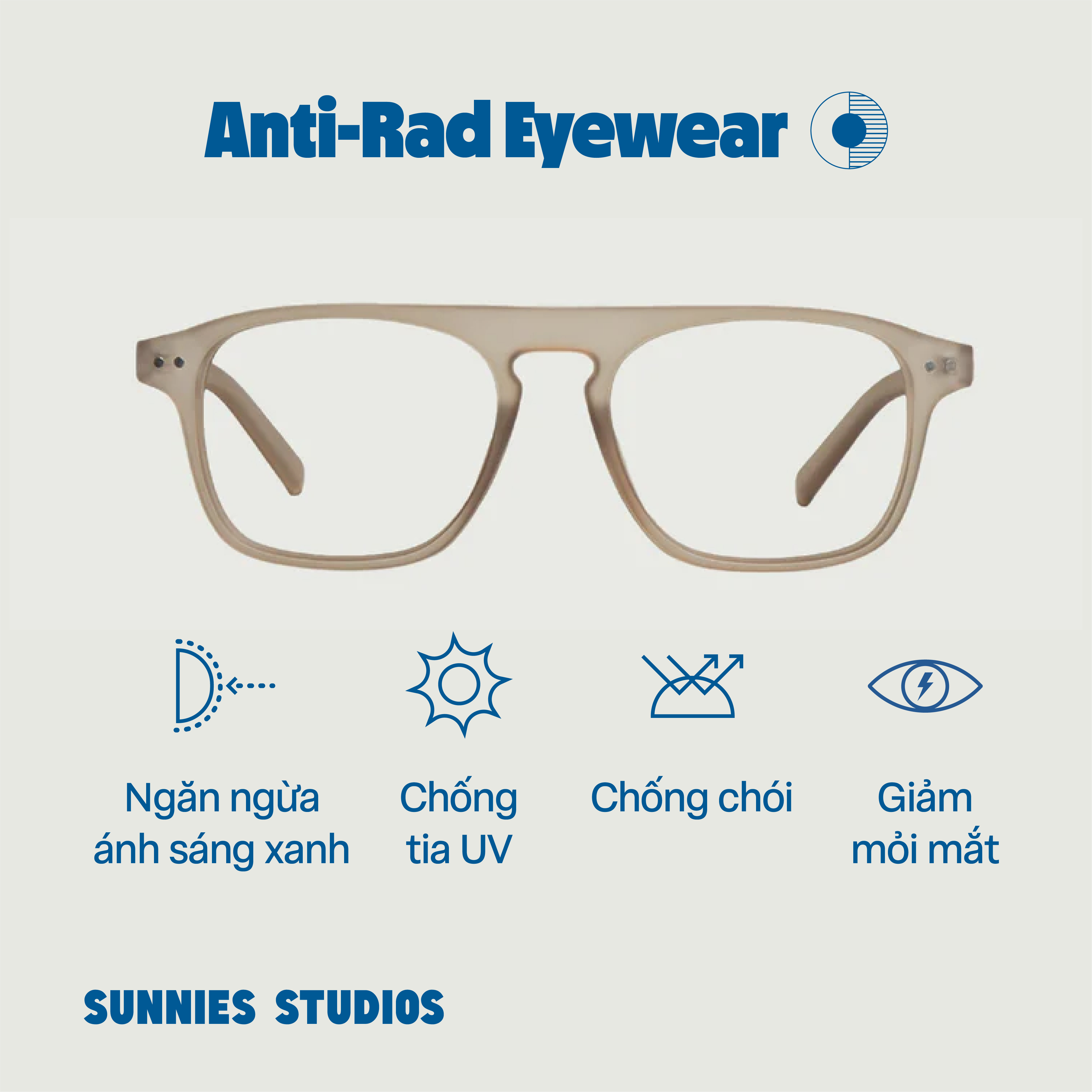 Kính Sunnies Studios Chống Ánh Sáng Xanh Gọng Vuông Yann Elm