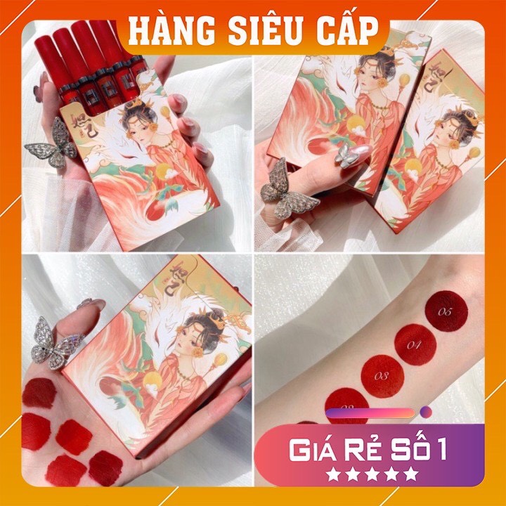 Son cô gái, son cổ trang, set 5 son kem lì cô gái đỏ ershiqi đủ loại màu sắc tươi đẹp