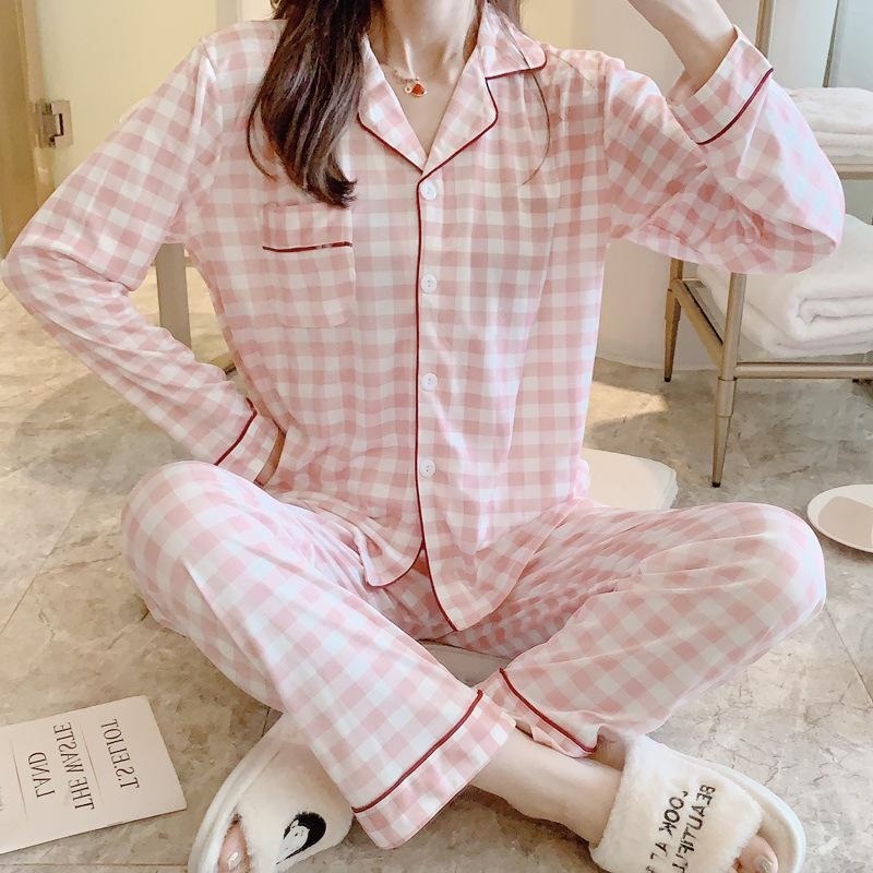 Bộ đồ ngủ Áo Quần DÀI Pijama nhập Quảng Châu chất thun cotton pha len xù nhẹ 4 mùa phiên bản Hàn Quốc đơn giản sang trọng, họa tiết caro và hoạt hình đáng yêu chấm mềm mịn thoải mái GND002