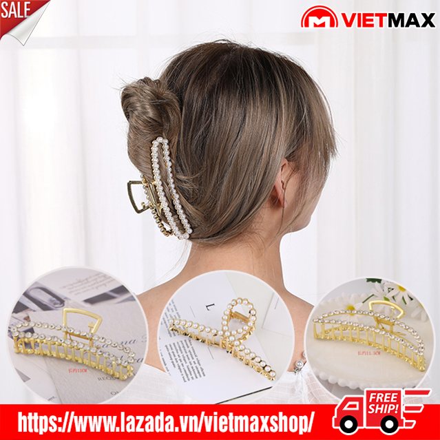 Kẹp tóc đính đá và n.trai cỡ lớn thiết kế độc đáo thời trang dành cho nữ