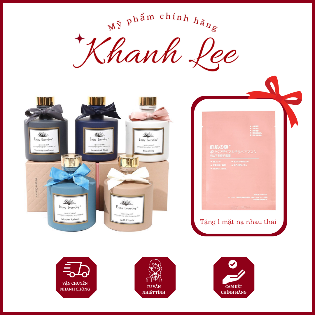 Bộ tinh dầu nước hoa khuếch tán thơm phòng cao cấp Enjoy Everyday, Reed Diffuser, kèm que, tặng hoa