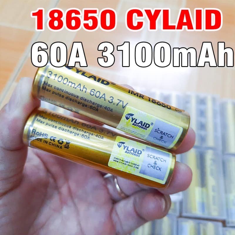 Cell pin 18650 cylaid 3.7v dung lượng cao 3100mAh dòng xả 60A có mã check QC GIA 1 VIEN
