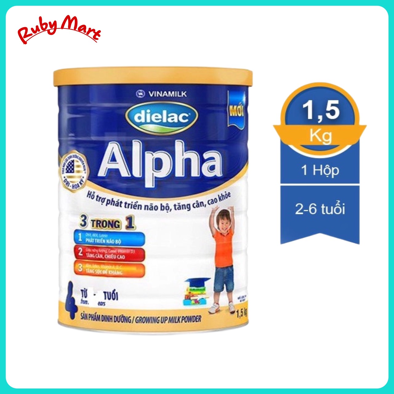 Date 10.2024 Sữa bột Dielac Alpha 4 - lon 1,5kg cho trẻ từ 2- 6 tuổi
