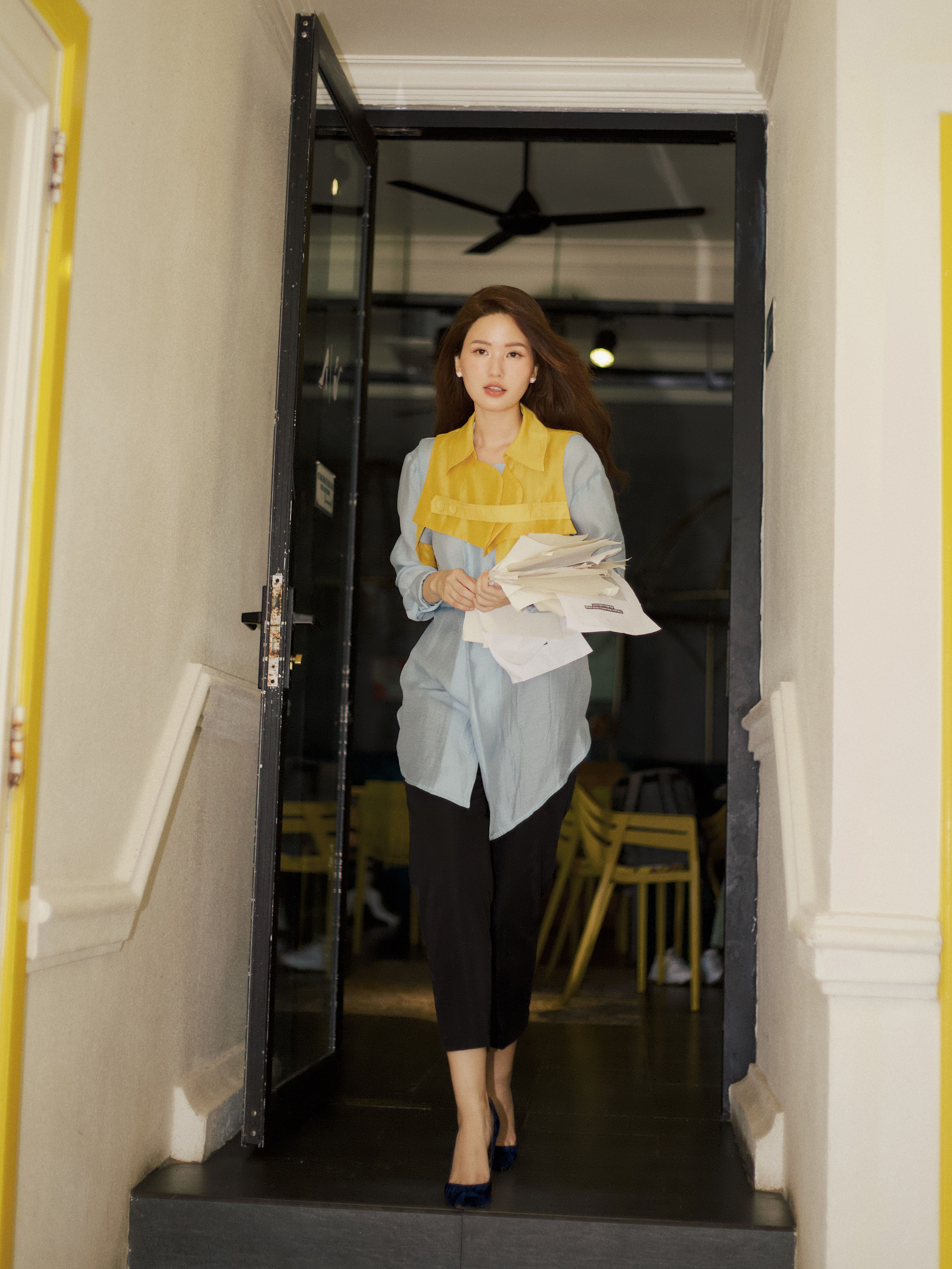 Maki - elisa shirt - áo sơ mi xanh vàng