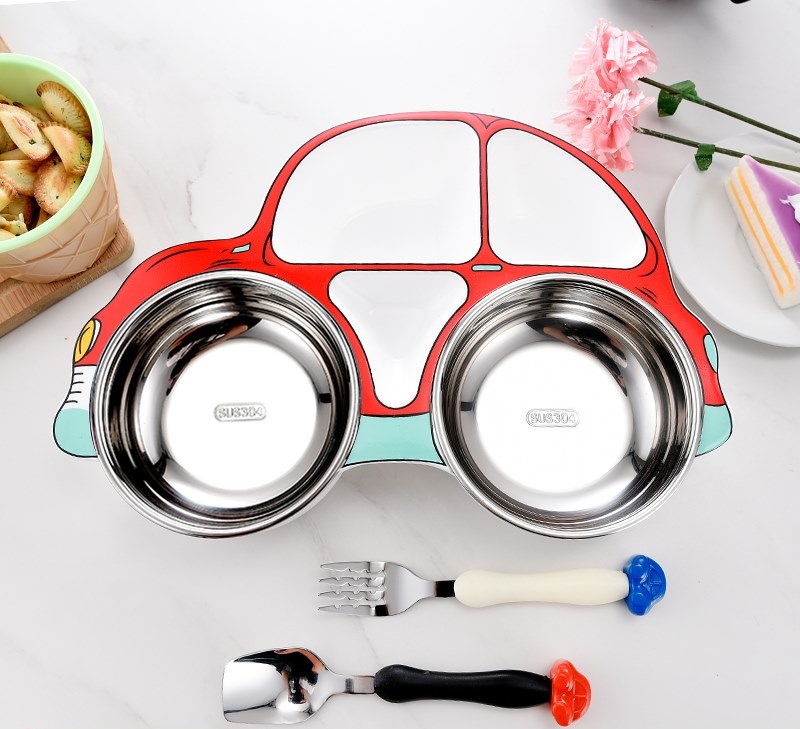 [HCM]Set khay ăn 3 món Inox hình ô tô cho bé Royal care RC-2020-0805
