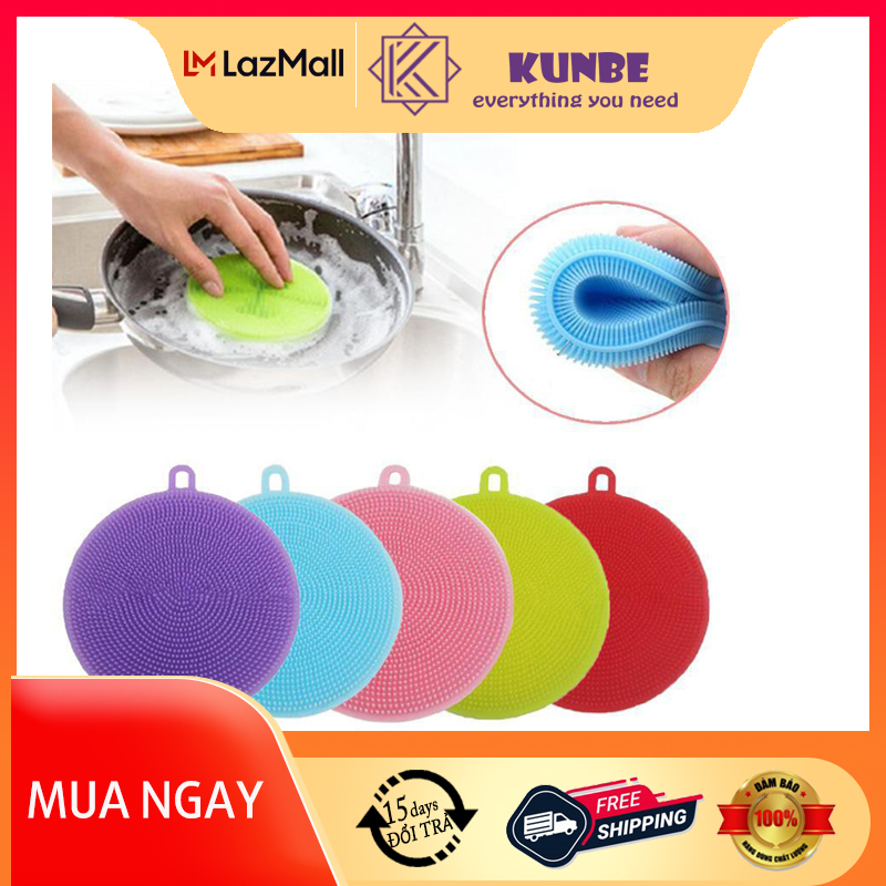 Miếng rửa bát silicon kunbe, miếng rửa chén xoong nồi có móc treo tiện dụng đa năng