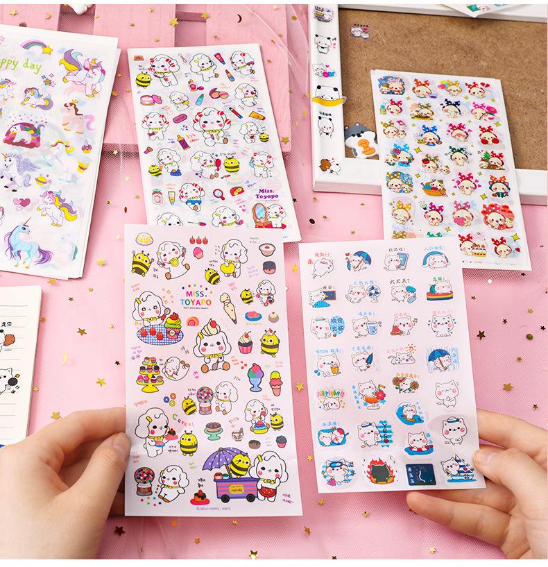 Bộ 6 sticker dán hoạt hình động vật trang trí cute