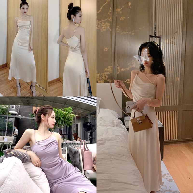 Đầm maxi phi lụa dây kiểu