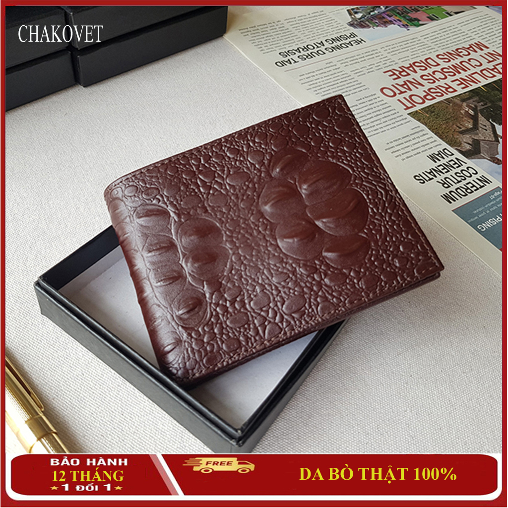 Ví nam da bò dập vân cá sấu Chakovet CKV.99, Kiểu bóp nam dáng đứng và dáng ngang đựng tiền thẻ giấy tờ xe (màu Nâu Đen)