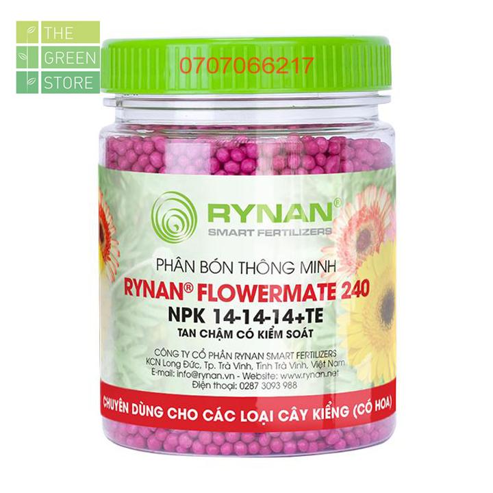 Phân bón tan chậm RYNAN 240 (NPK 14-14-14+TE) (150g) kích sinh trưởng, ra lá, hoa nhiều cho hoa hồng, mai vàng, hoa cây cảnh