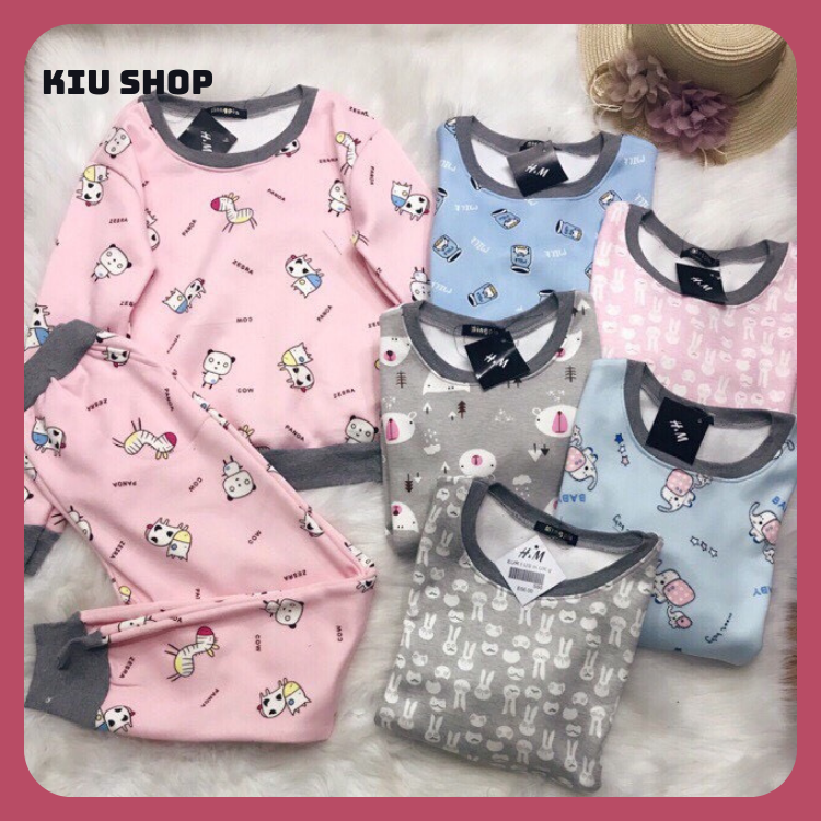 Bộ nỉ lót bông mặc nhà mùa đông - Bộ đồ ngủ thu đông lót bông