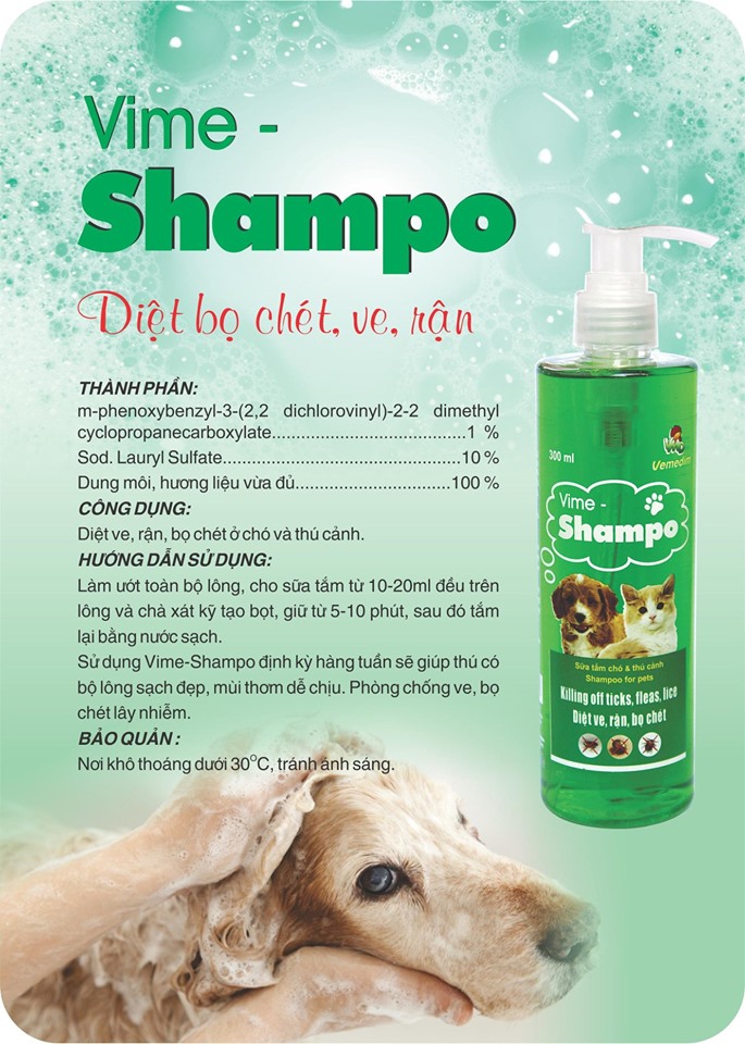 sữa tắm cao cấp diệt ve rận, bọ chét, dương lông cho chó mèo (vmd) - vime shampoo 300ml 1